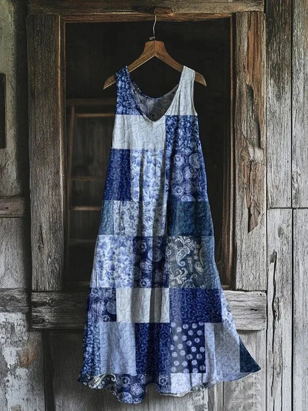 Garance – Blue Patchwork Dress