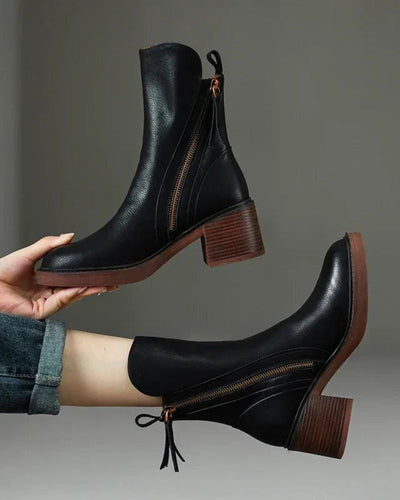 Marie™ | Leather Ankle Boots with Comfort Heels