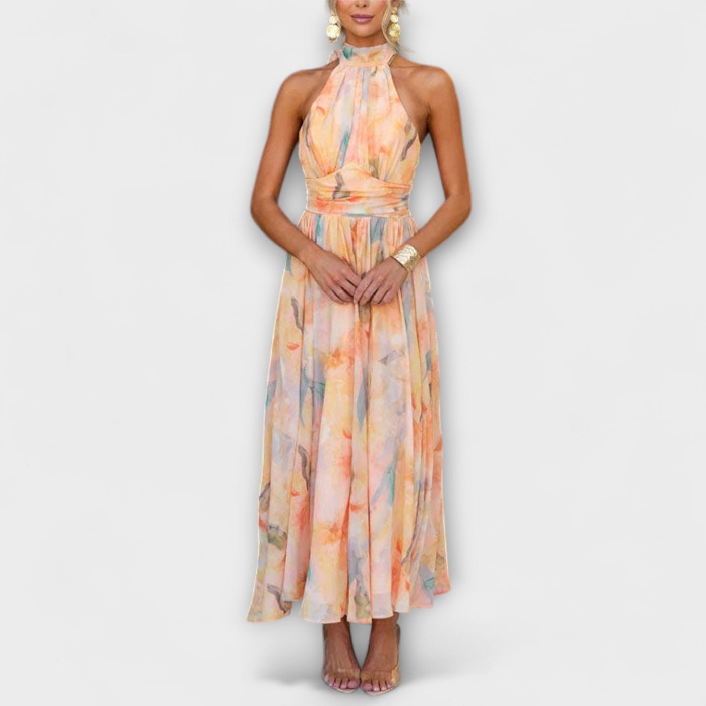 Klara | Maxi Dress with Halter Neck and Watercolour Pattern