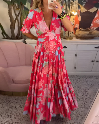 Carine | Dress with Pockets, V-Neck, Floral Pattern
