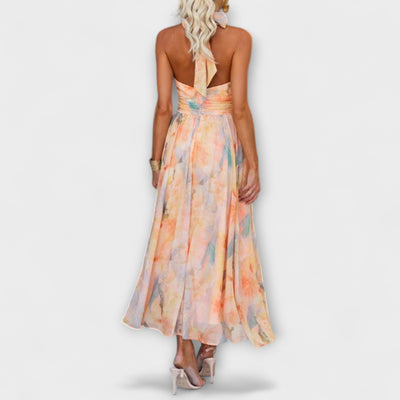 Klara | Maxi Dress with Halter Neck and Watercolour Pattern