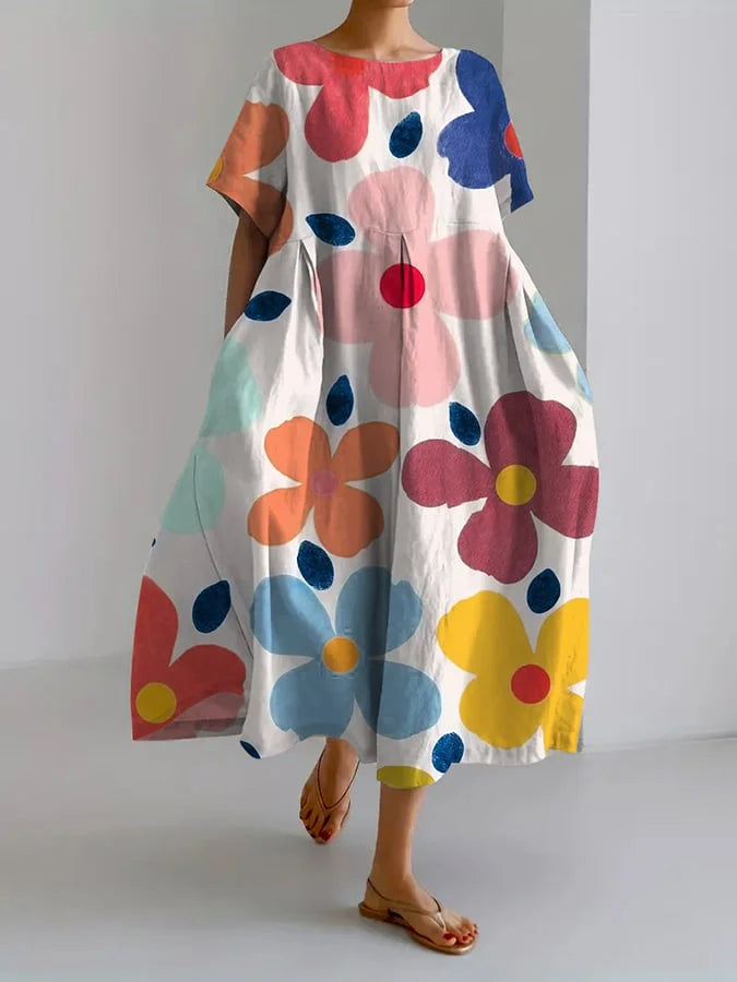 Eliana | Midi Dress in Flowers with a Relaxed Style and Summer Comfort for Colourful Days