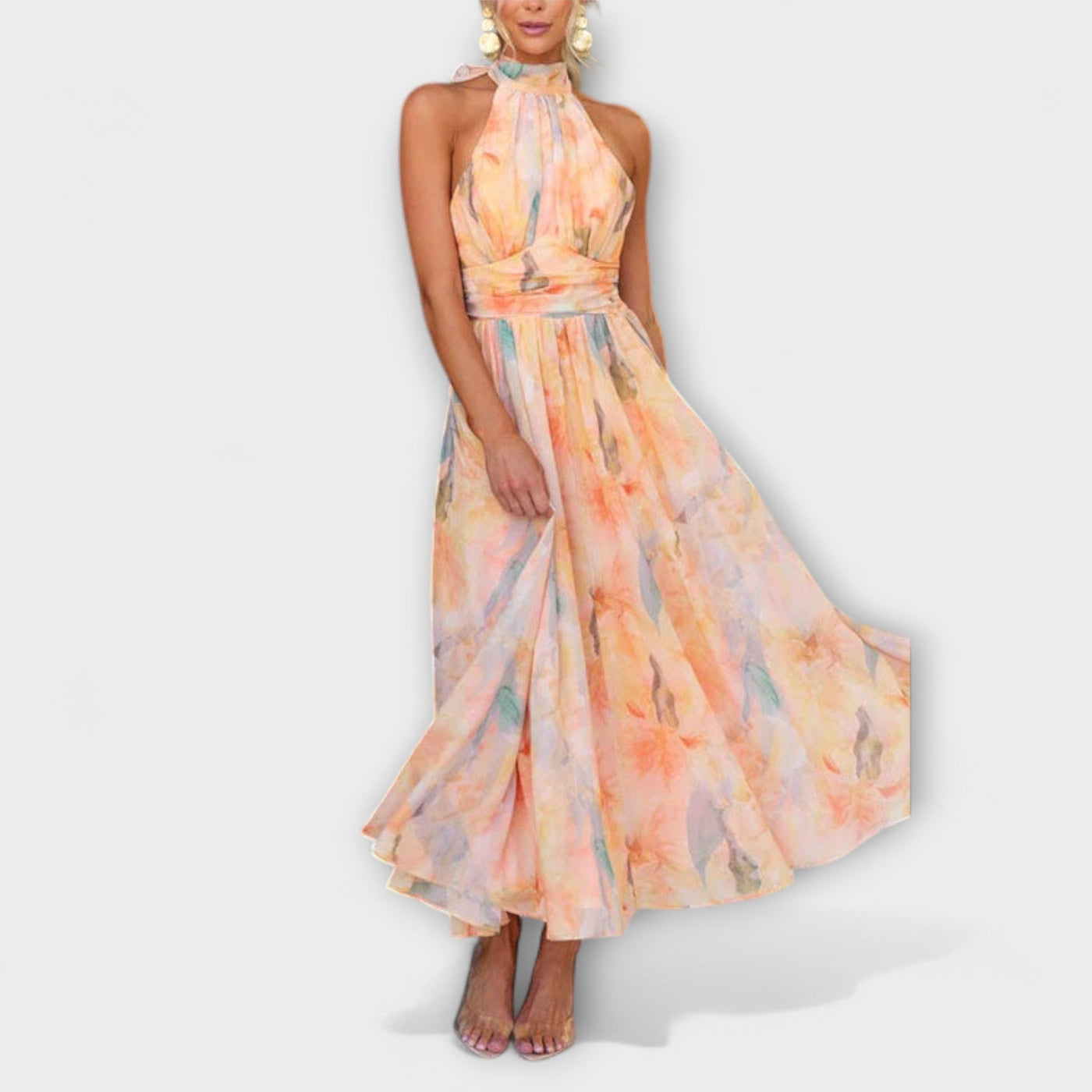 Klara | Maxi Dress with Halter Neck and Watercolour Pattern