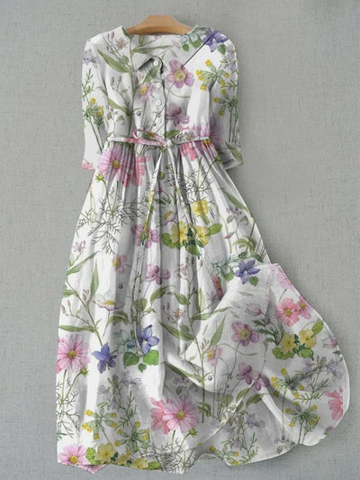 Dahlia - Summer A-Line Lace-Up Waist Floral Dress