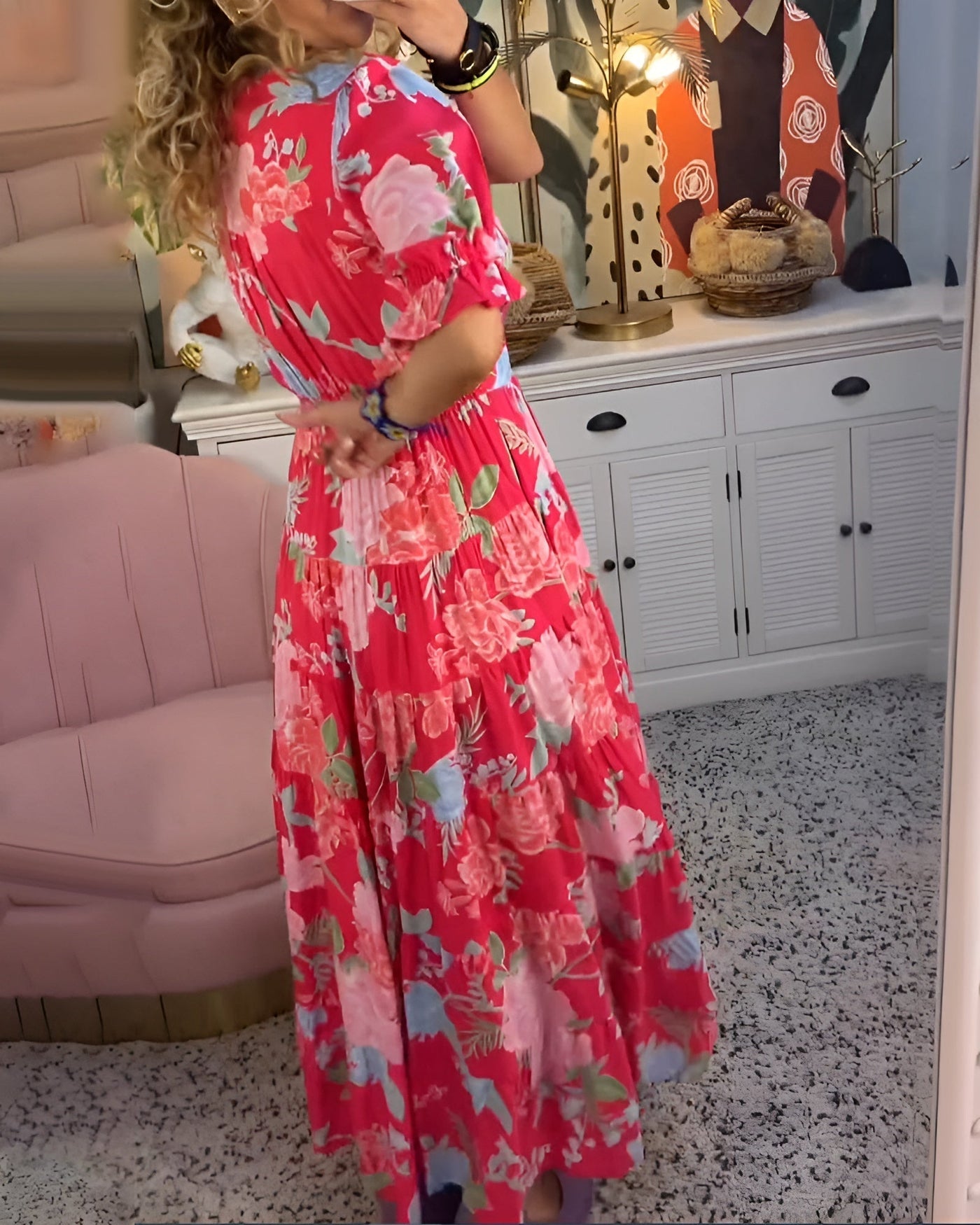 Carine | Dress with Pockets, V-Neck, Floral Pattern