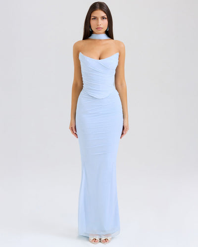 Lora | Long Dress with Draping and Choker Collar
