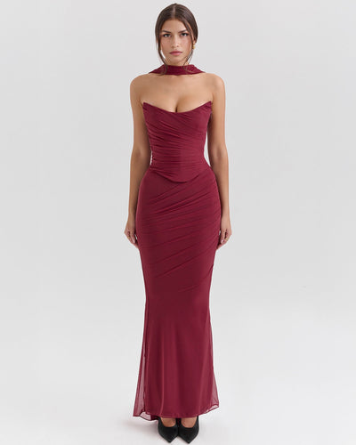 Lora | Long Dress with Draping and Choker Collar