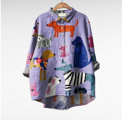Beata Butik® | Exclusive Women's Blouse with Dog Pattern