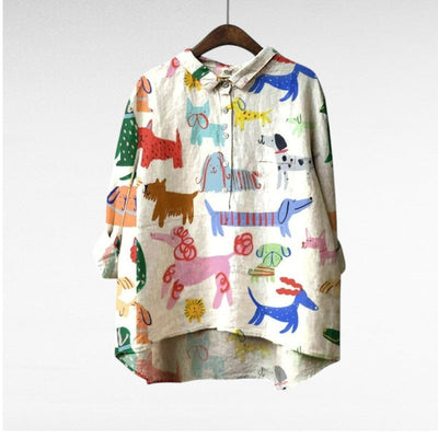 Beata Butik® | Exclusive Women's Blouse with Dog Pattern