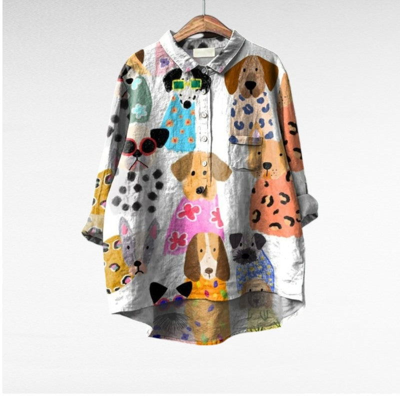 Beata Butik® | Exclusive Women's Blouse with Dog Pattern