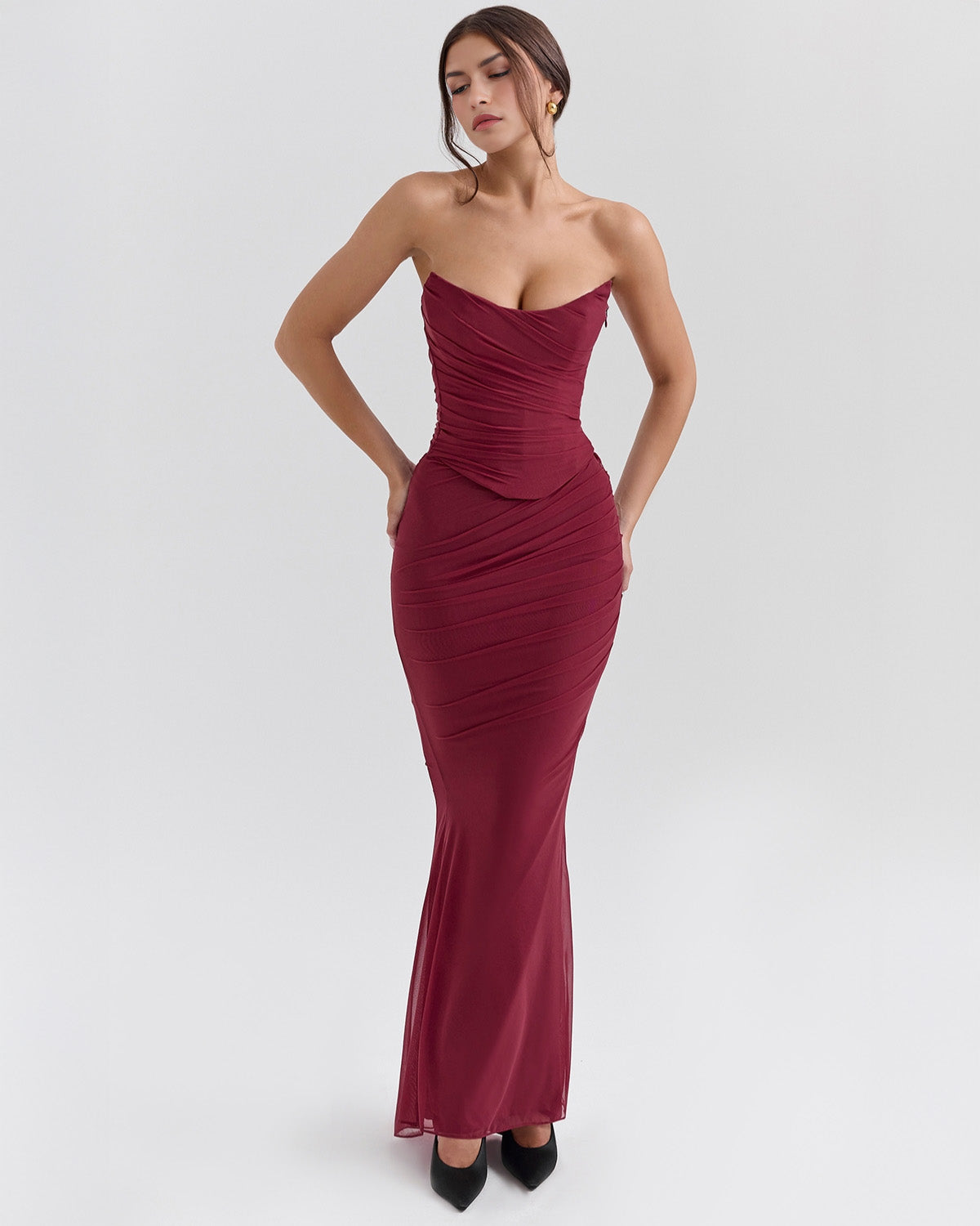 Lora | Long Dress with Draping and Choker Collar