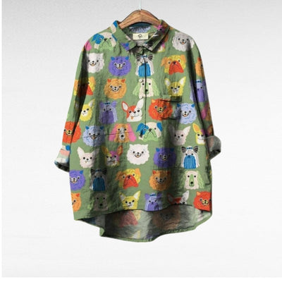 Beata Butik® | Exclusive Women's Blouse with Dog Pattern