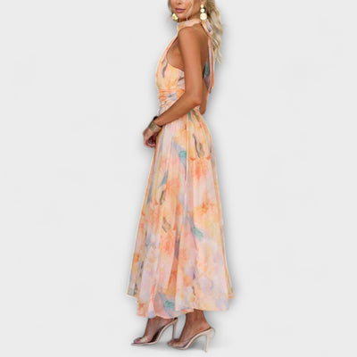 Klara | Maxi Dress with Halter Neck and Watercolour Pattern
