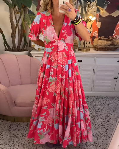 Carine | Dress with Pockets, V-Neck, Floral Pattern
