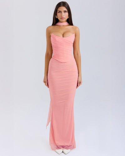 Lora | Long Dress with Draping and Choker Collar