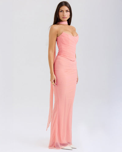 Lora | Long Dress with Draping and Choker Collar