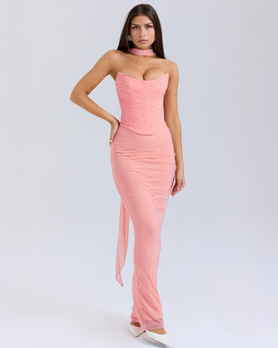 Lora | Long Dress with Draping and Choker Collar