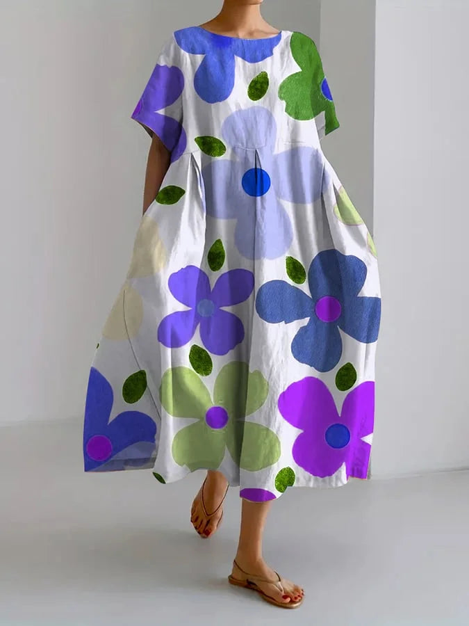 Eliana | Midi Dress in Flowers with a Relaxed Style and Summer Comfort for Colourful Days