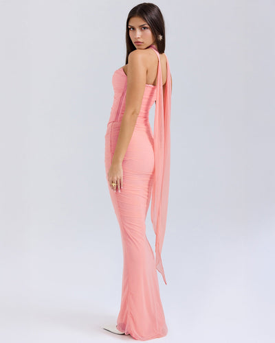 Lora | Long Dress with Draping and Choker Collar