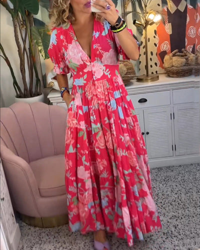 Catrisa | Floral Dress with Pockets and V-Neck