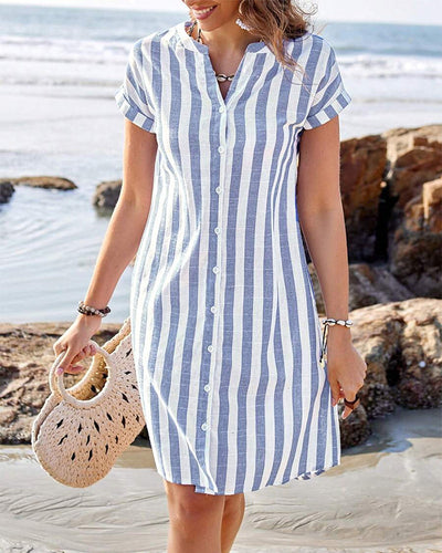 Martine™ | Elegant Striped Shirt Dress
