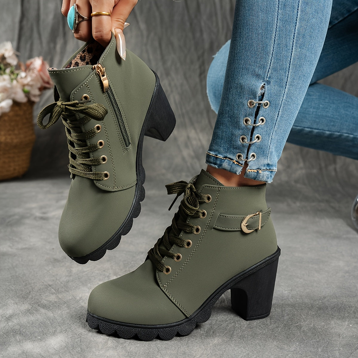 Bellanza | Mid-Heel Ankle Boots with Side Zipper