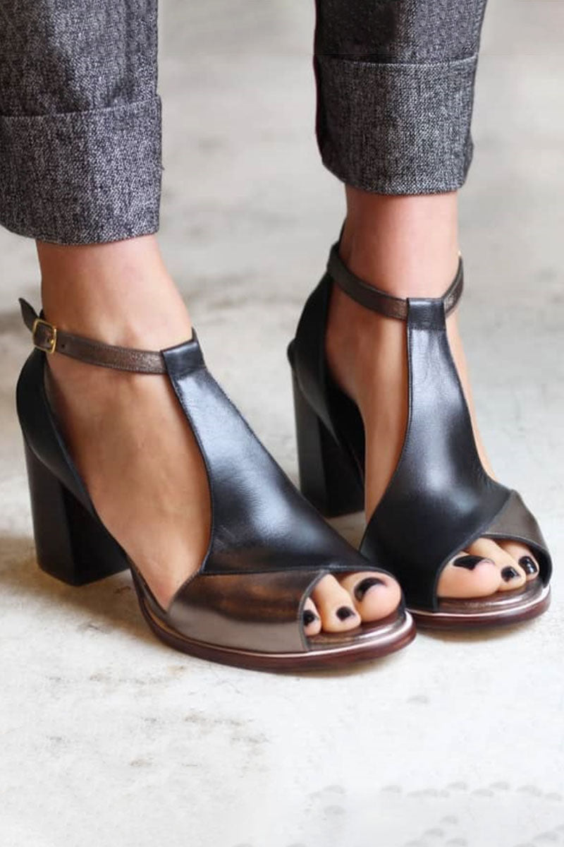 Anyao™ | Heeled Sandals with Open Toes in Black Patchwork