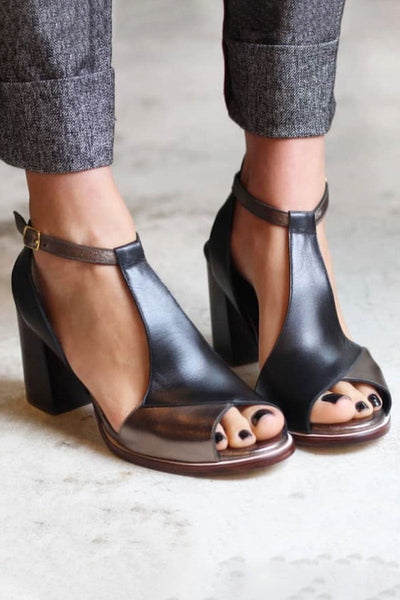 Anyao™ | Heeled Sandals with Open Toes in Black Patchwork