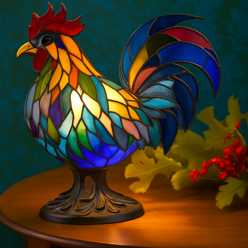 Hector | Colourful Glass Rooster Lamp