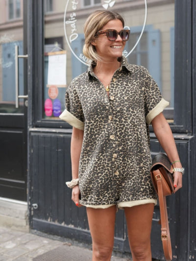 Nonette™ | Shirt-style Jumpsuit in Leopard Print