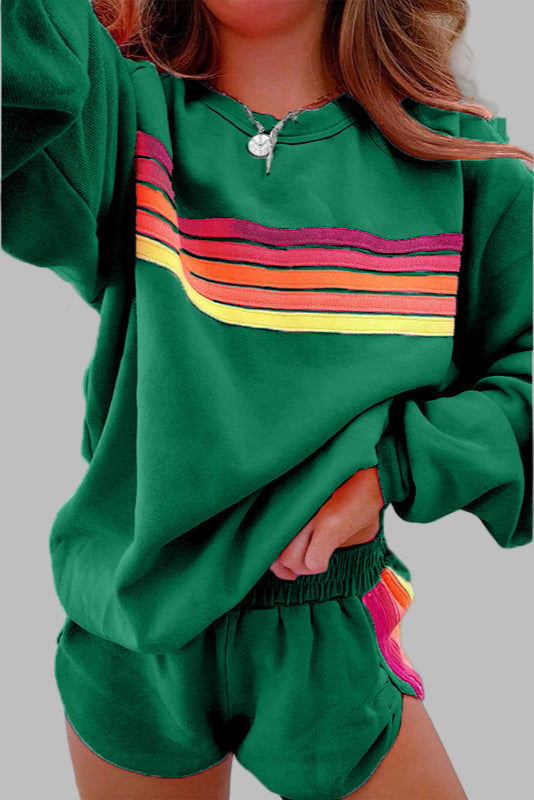 Jovie™ - Comfy Striped Crew Neck Top and Shorts Loungewear Set