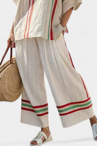 Complete Mediterranean Daisy in bamboo linen with elegant red and green stripes
