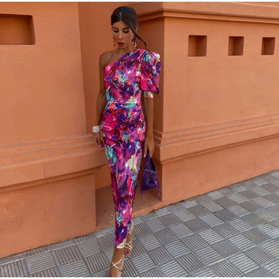 Yllana™ | Midi Dress for Women with One Shoulder in Purple