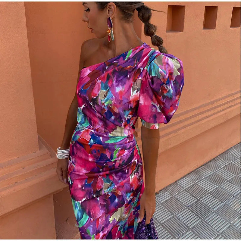 Yllana™ | Midi Dress for Women with One Shoulder in Purple