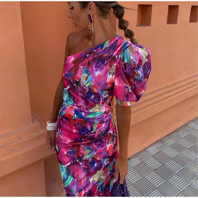 Yllana™ | Midi Dress for Women with One Shoulder in Purple