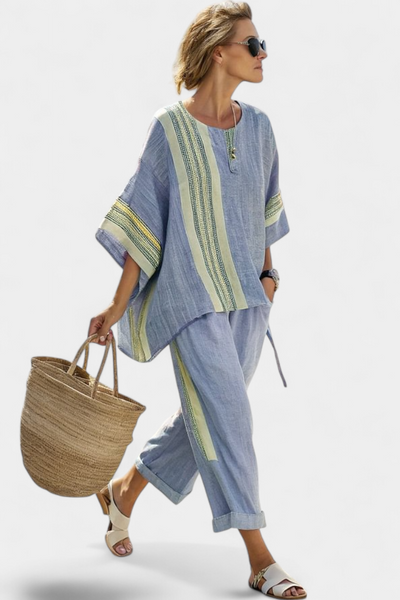 Bamboo linen set in enchanting lavender with yellow striped details
