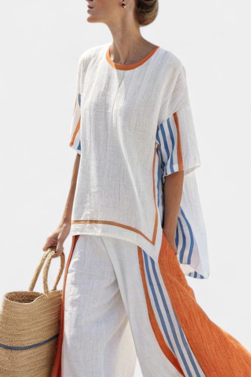 Ethnic Set with Stripes and Loose Cut