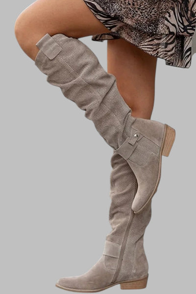 Magdalena | Knee-high boots with perforated pattern and loose shaft