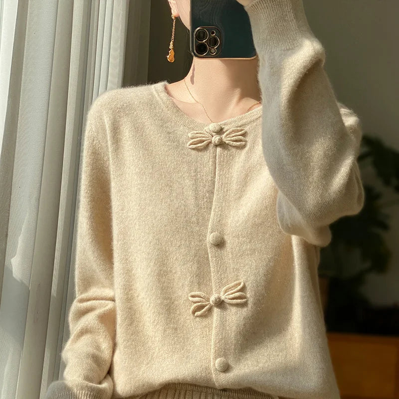 Beatrice | Cashmere Bow Accented Cardigan