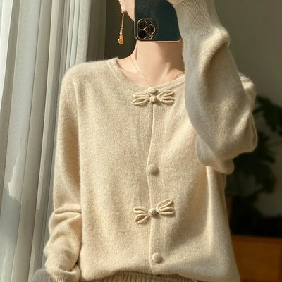Beatrice | Cashmere Bow Accented Cardigan