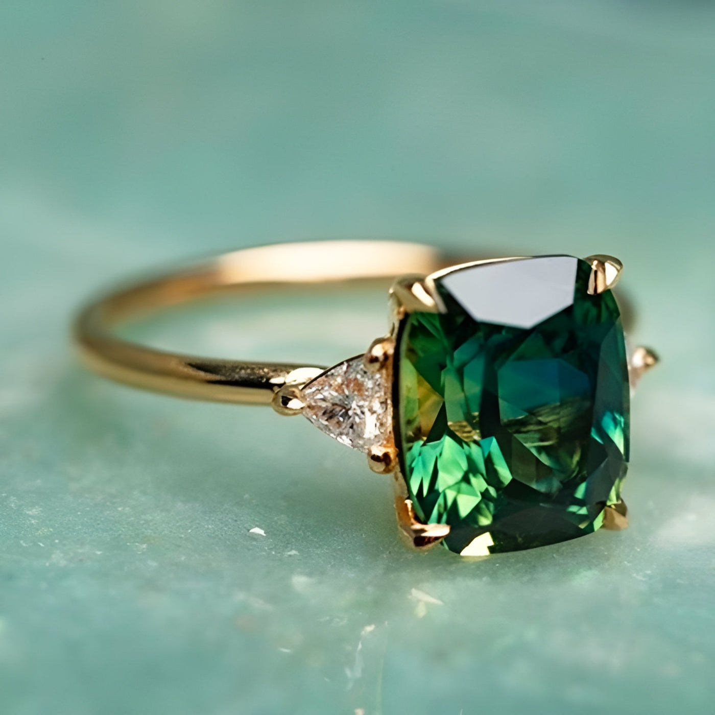 Green Zircon Ring in Gold