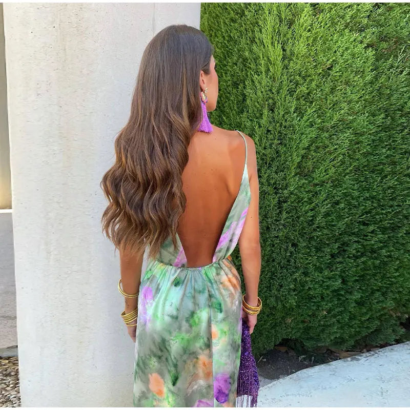 Anisten™ | Stylish Maxi Dress with Halo-Dye Print and Detachable Shawl