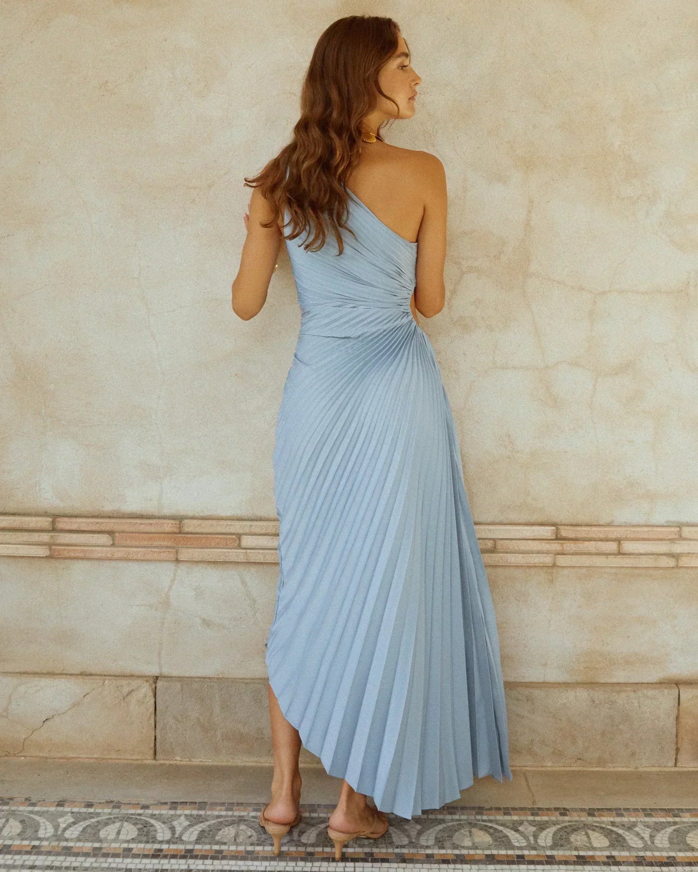 Delfina - Satin Evening Dress with One Shoulder Pleating