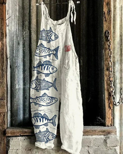 Marini™ | Linen Jumpsuit with Japanese Pattern