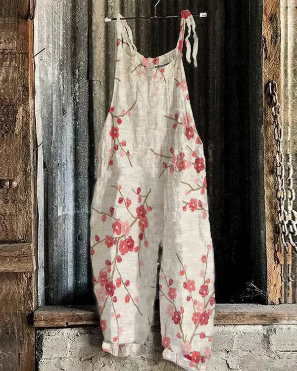 Marini™ | Japanese Retro Style Jumpsuit with Plum Blossom Motif