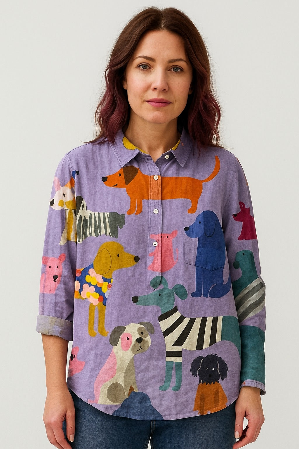 Beata Butik® | Exclusive Women's Blouse with Dog Pattern