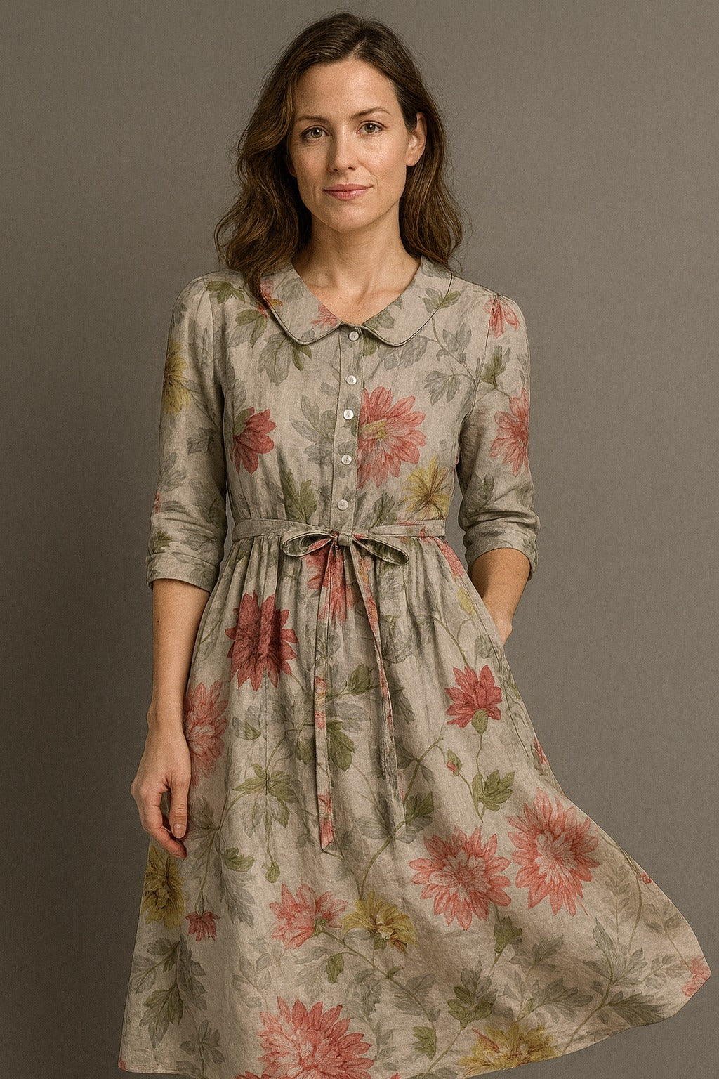Zinnia - Ladies Lace-Up Waist Shirt Dress