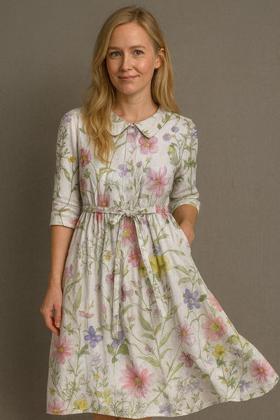Dahlia - Summer A-Line Lace-Up Waist Floral Dress