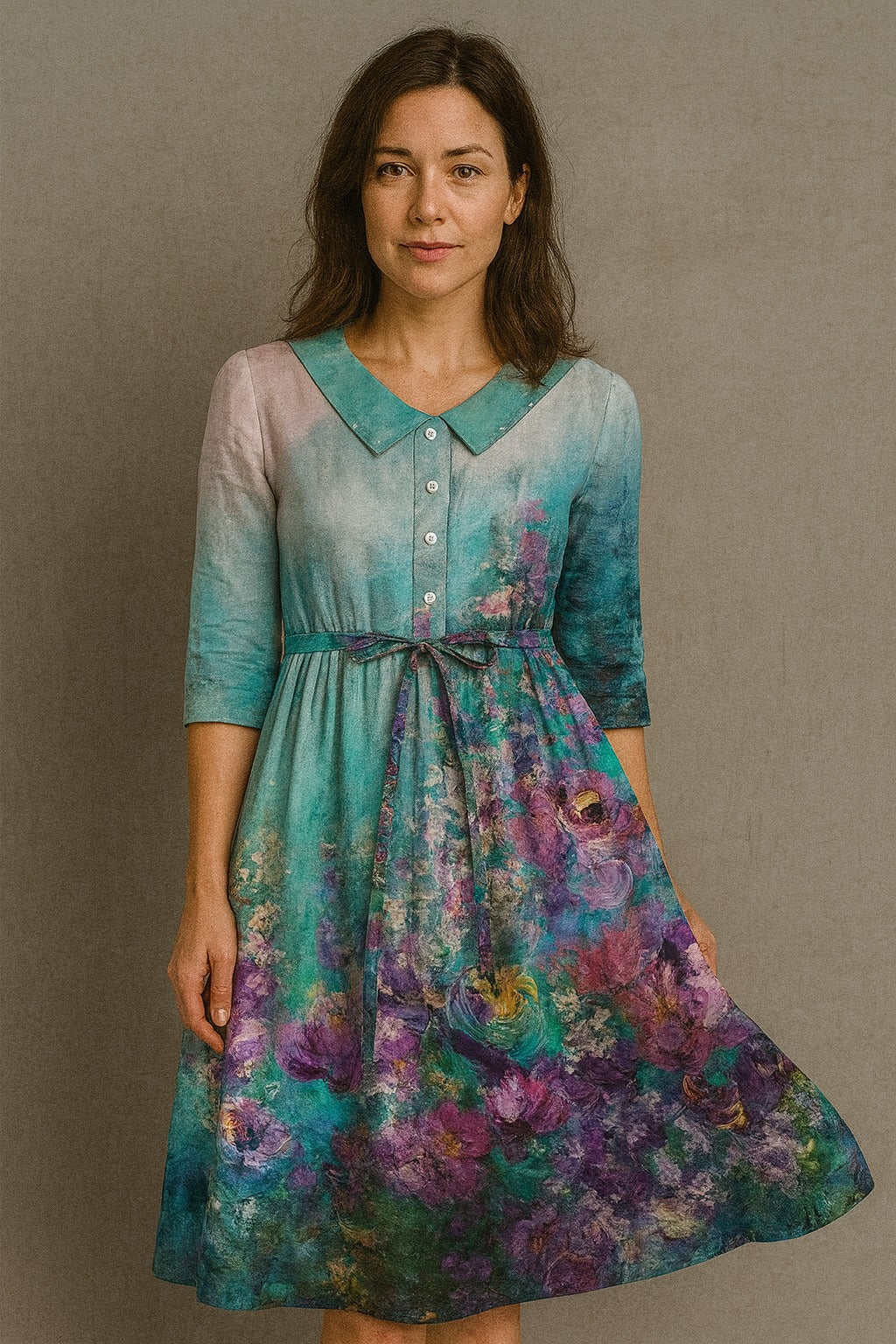 Tessa - Ladies' Dress with Lace Closure and Floral Print