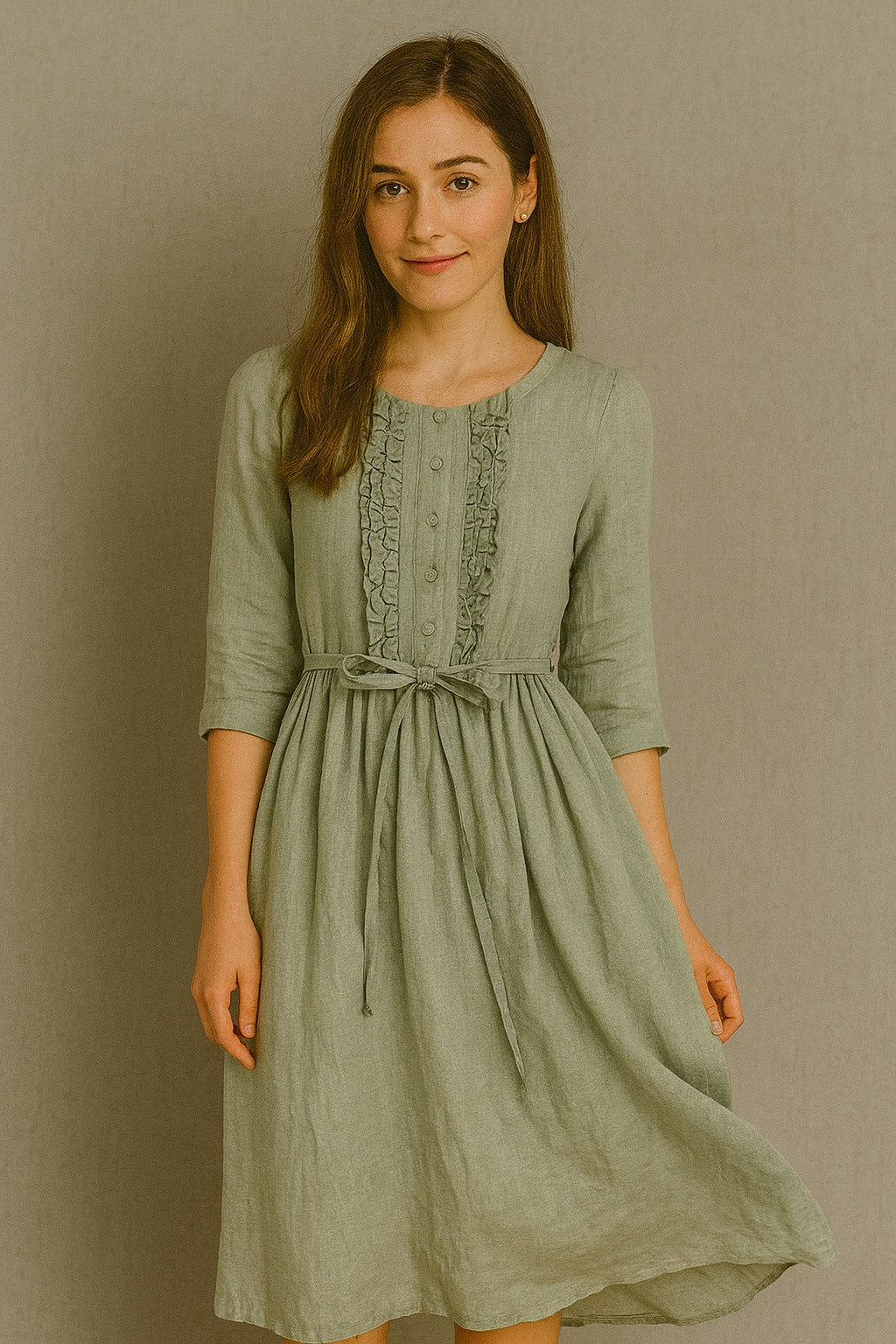Arya - Women's Art Retro Round Neck Laced Up Waist Dress